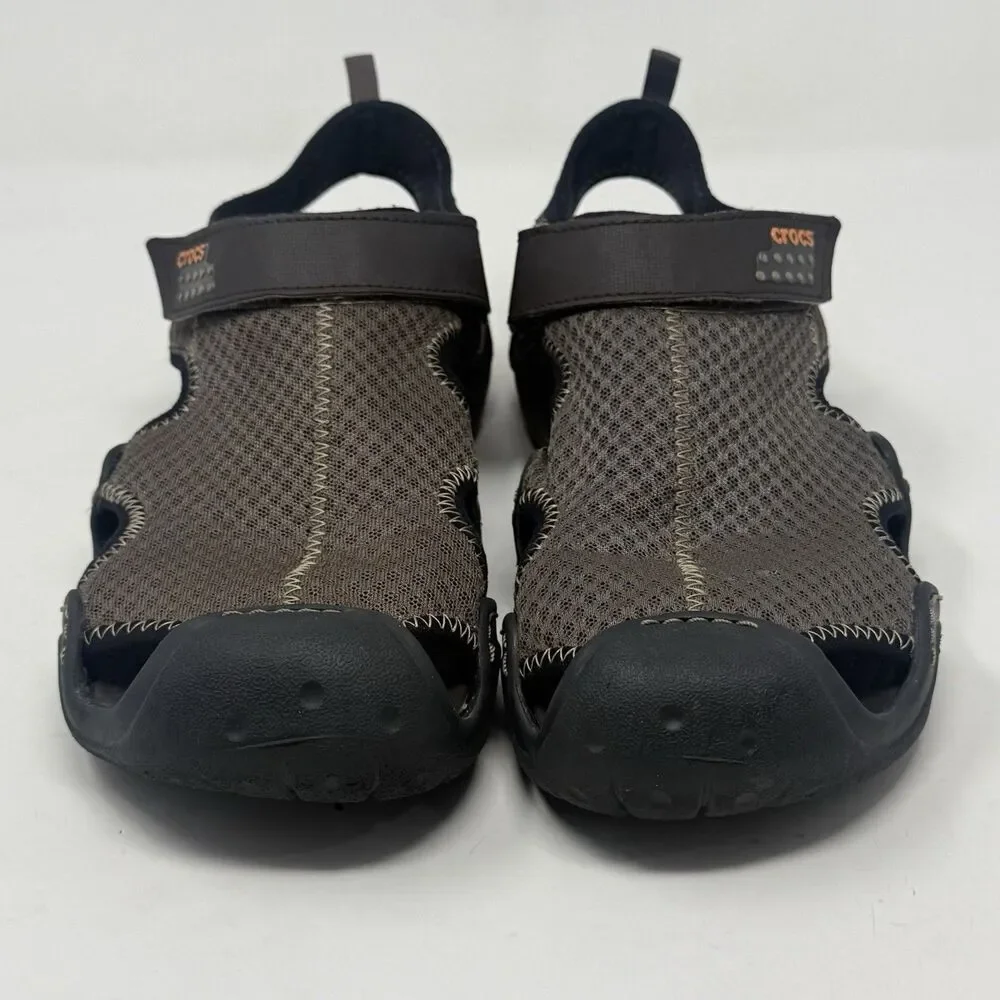 Crocs Swiftwater Mesh Deck Sandals Shoes Mens 10 Brown Fisherman Water Comfort